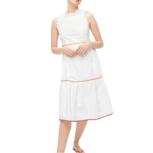 J. Crew White Midi Rickrack Trim Dress
